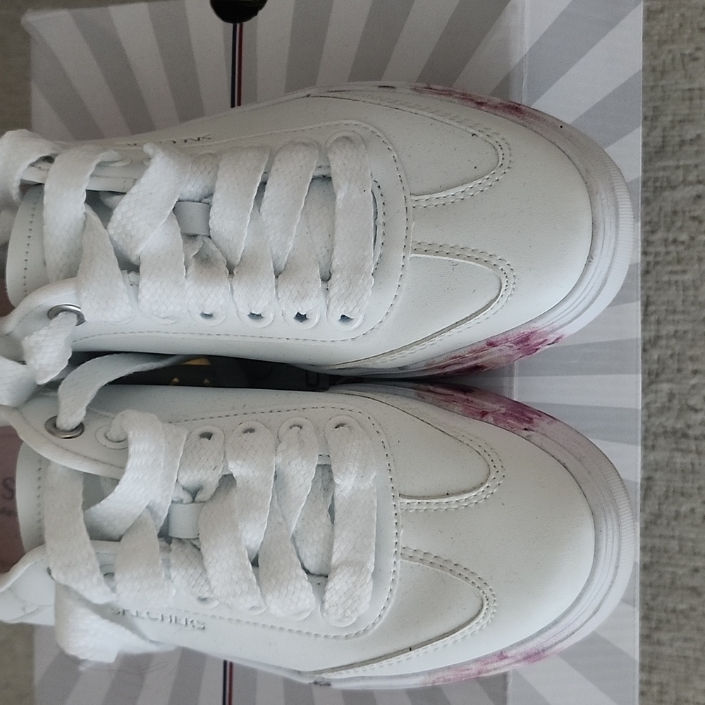 Skechers Women's White and Purple Floral Sneakers - Picture 2 of 3